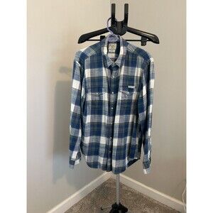 Lucky Brand Pearl Snap Button Cotton Shirt Men L Western Long Sleeve Plaid